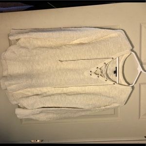 White Knit Lace-Up Sweater
